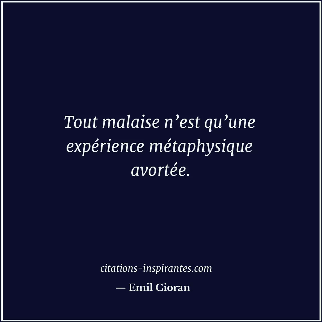 Tout malaise n’est qu’une expérience métaphysique avortée. Citation de Emil Cioran