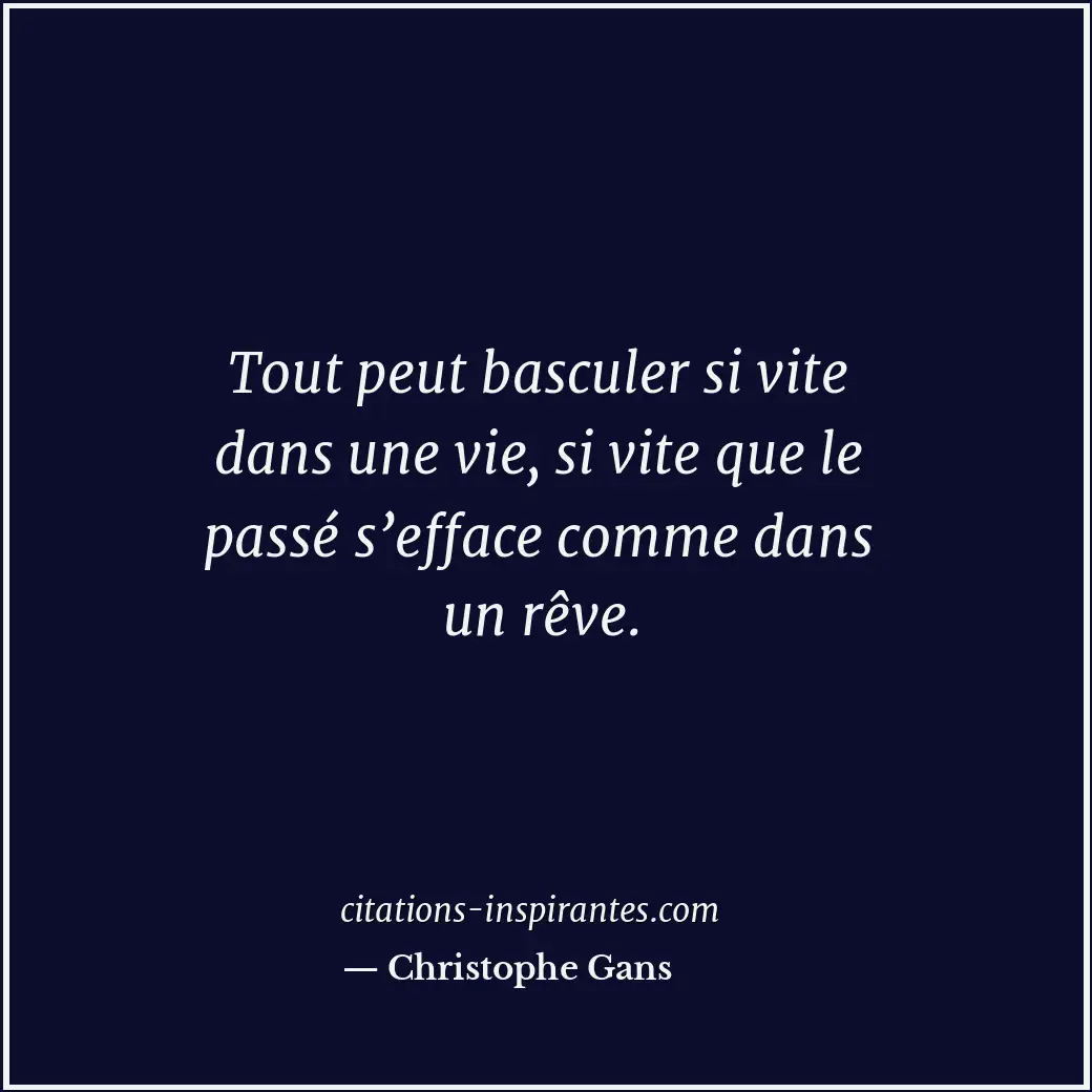Tout peut basculer si vite dans une vie, si vite que le passé s’efface comme dan... Citation de Christophe Gans