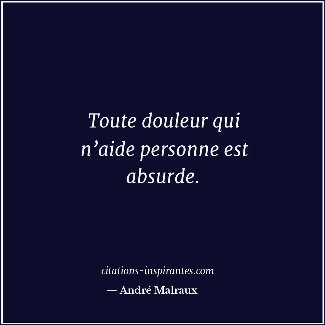 Toute douleur qui n’aide personne est absurde. Citation de André Malraux