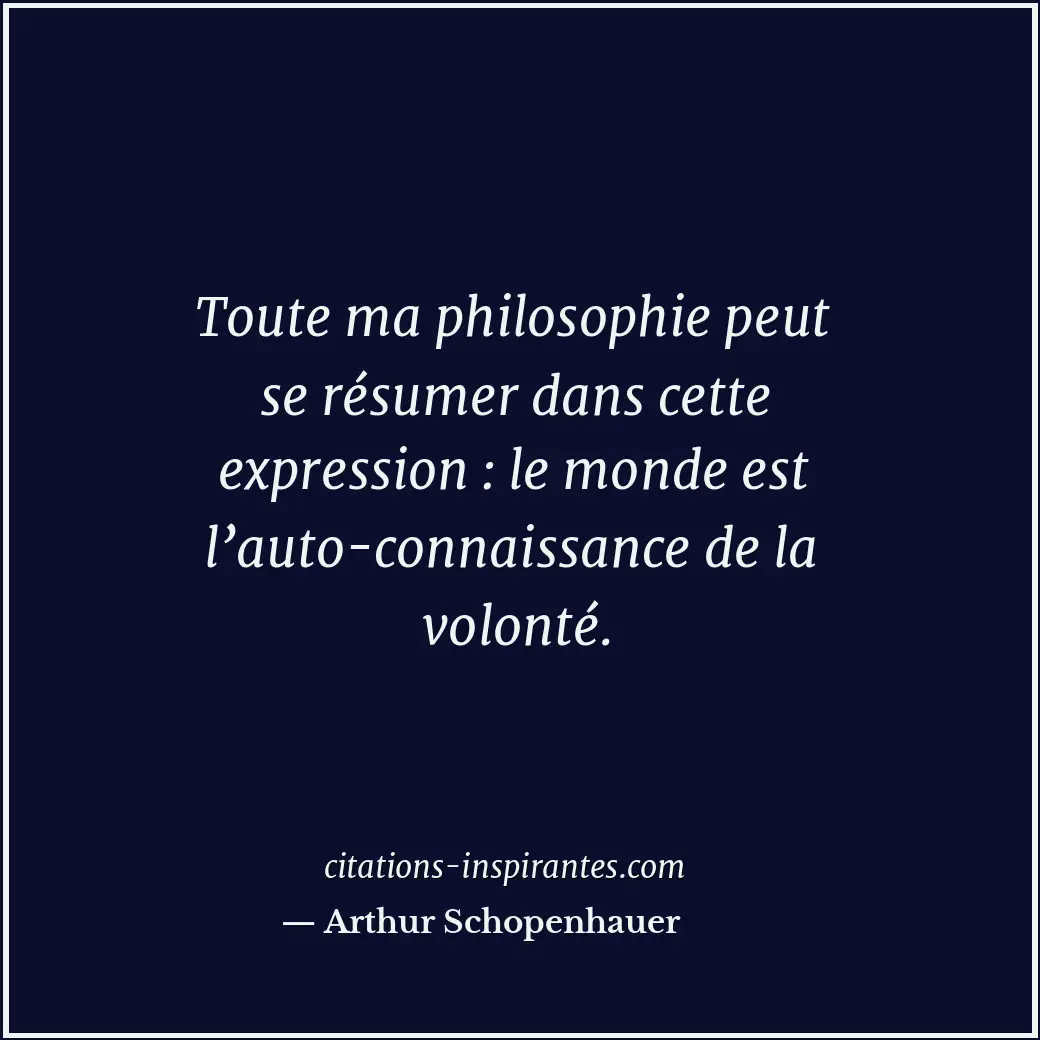 Toute ma philosophie peut se résumer dans cette expression : le monde est l’auto... Citation de Arthur Schopenhauer