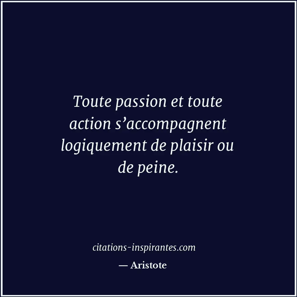 Toute passion et toute action s’accompagnent logiquement de plaisir ou de peine. Citation de Aristote