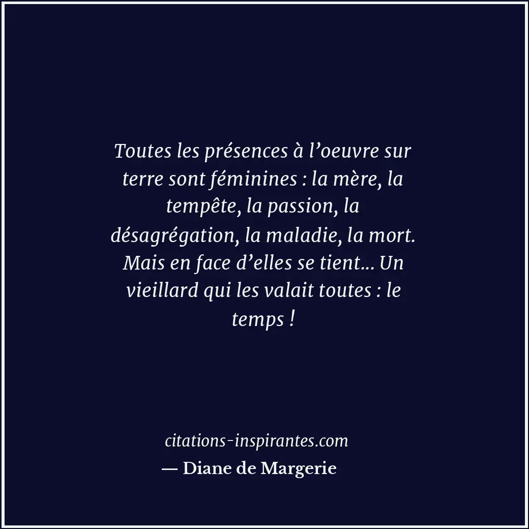 Toutes les présences à l’oeuvre sur terre sont féminines : la mère, la tempête,... Citation de Diane de Margerie