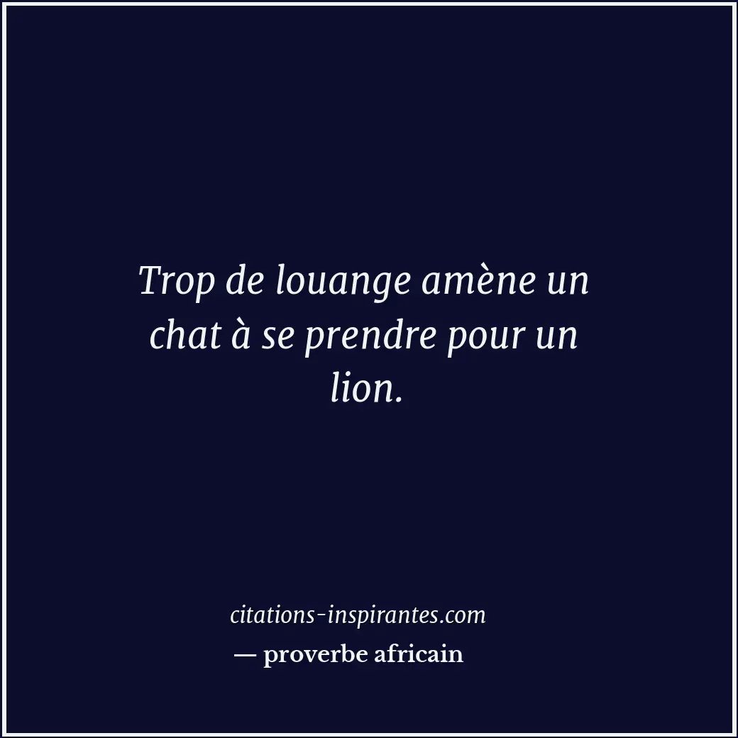 Trop de louange amène un chat à se prendre pour un lion. Citation de proverbe africain