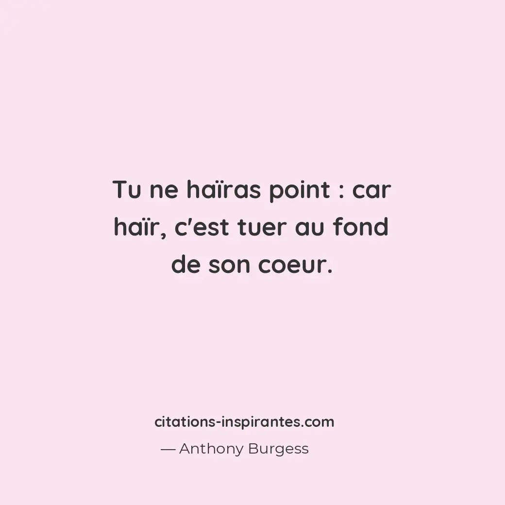 Tu ne haïras point : car haïr, c’est tuer au fond de son coeur. Citation de Anthony Burgess