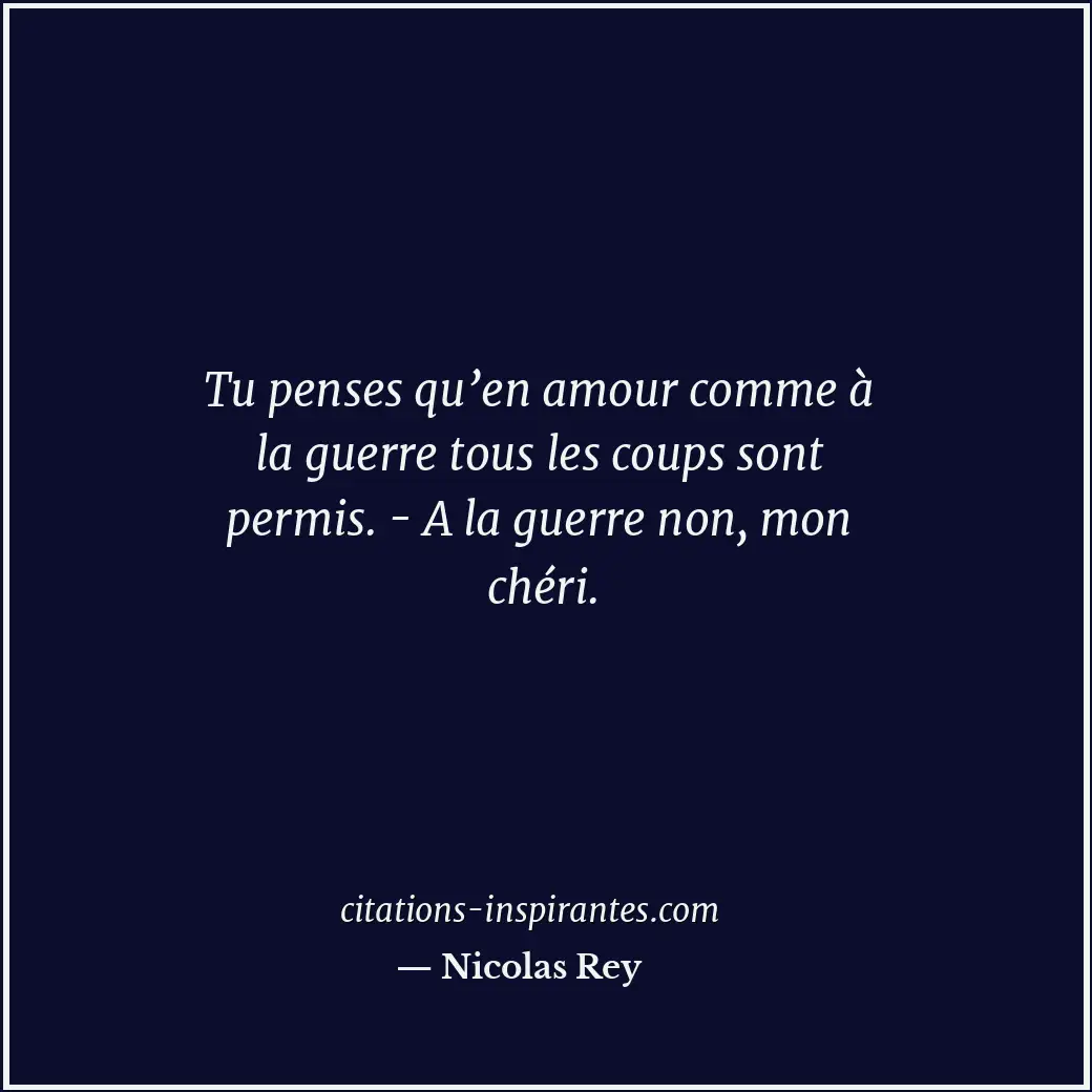 Tu penses qu’en amour comme à la guerre tous les coups sont permis. - A la guerr... Citation de Nicolas Rey