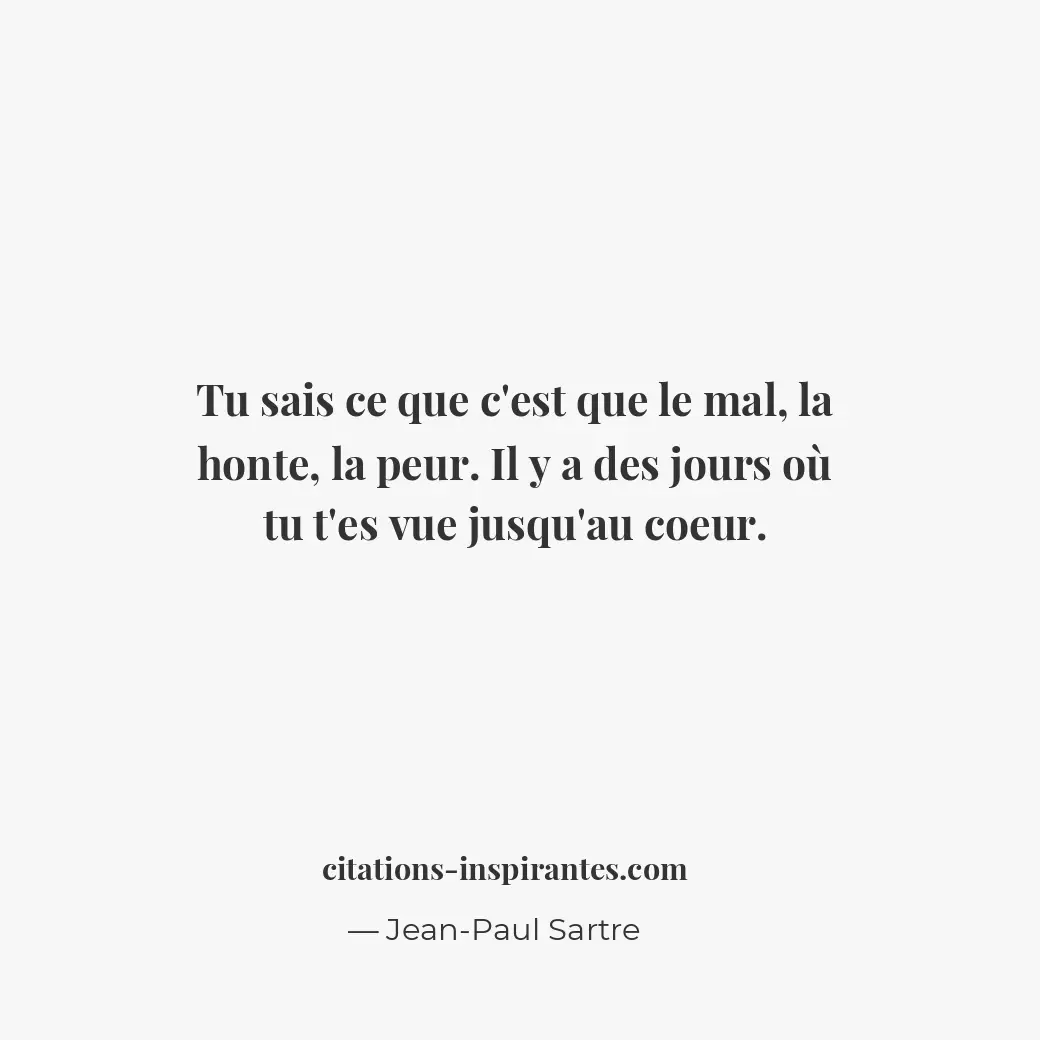 Tu sais ce que c’est que le mal, la honte, la peur. Il y a des jours où tu t’es... Citation de Jean-Paul Sartre