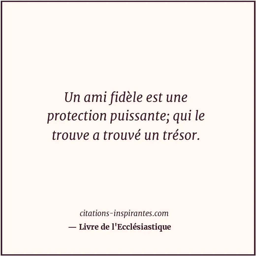 Un ami fidèle est une protection puissante; qui le trouve a trouvé un trésor. Citation de Livre de l'Ecclésiastique