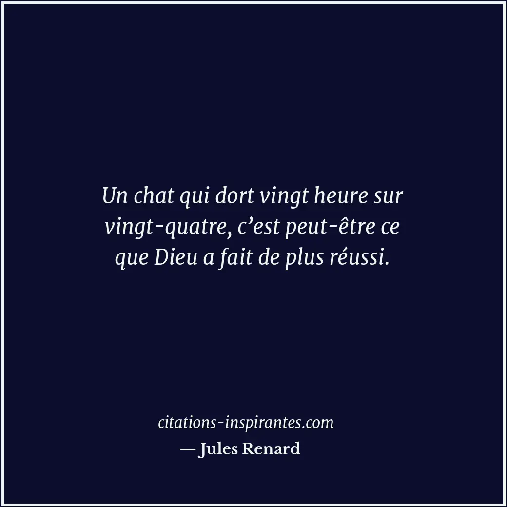Un chat qui dort vingt heure sur vingt-quatre, c’est peut-être ce que Dieu a fai... Citation de Jules Renard
