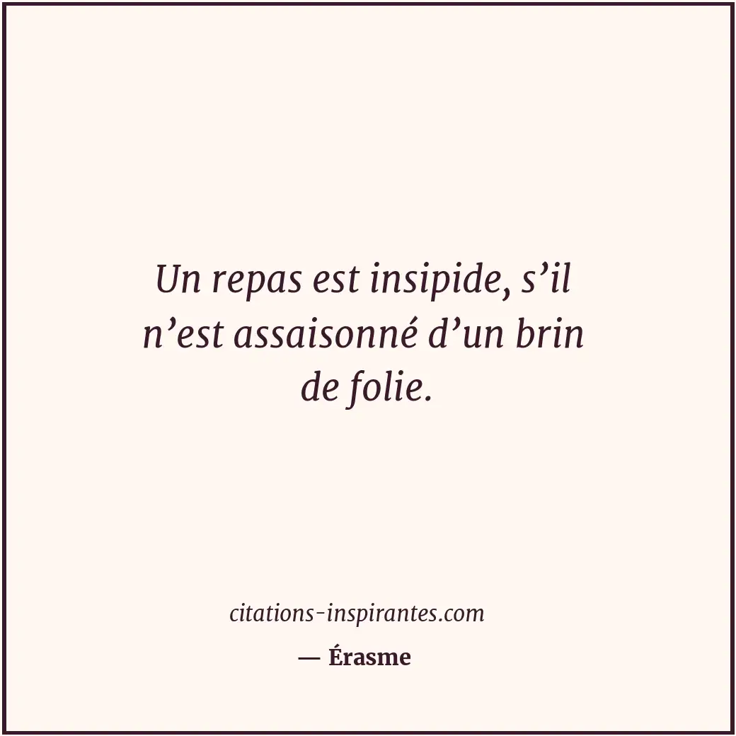 Un repas est insipide, s’il n’est assaisonné d’un brin de folie. Citation de Érasme