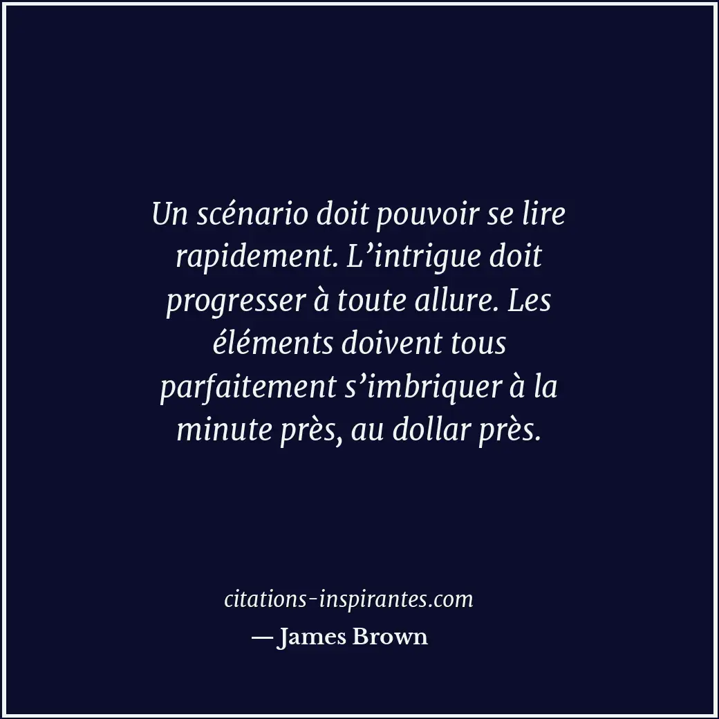 Un scénario doit pouvoir se lire rapidement. L’intrigue doit progresser à toute... Citation de James Brown