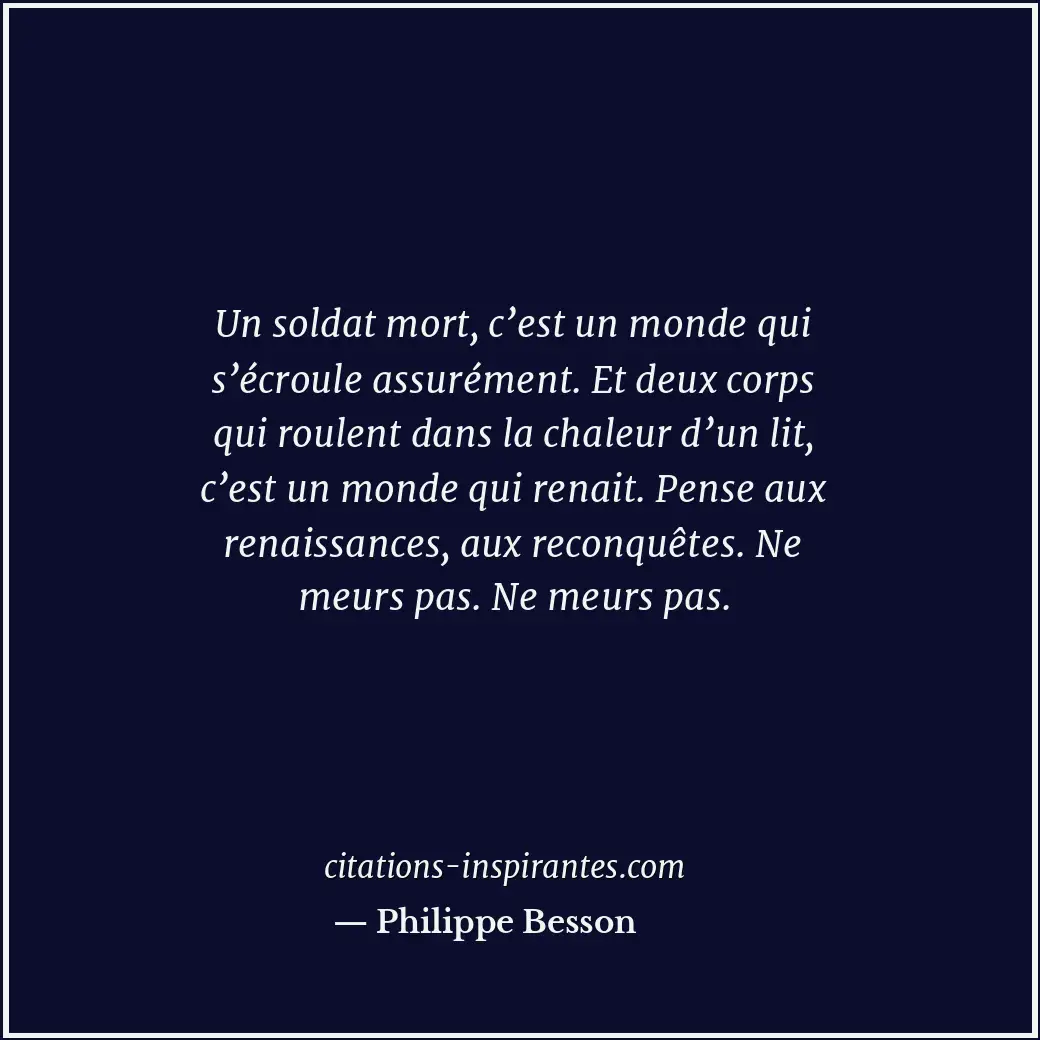 Un soldat mort, c’est un monde qui s’écroule assurément. Et deux corps qui roule... Citation de Philippe Besson