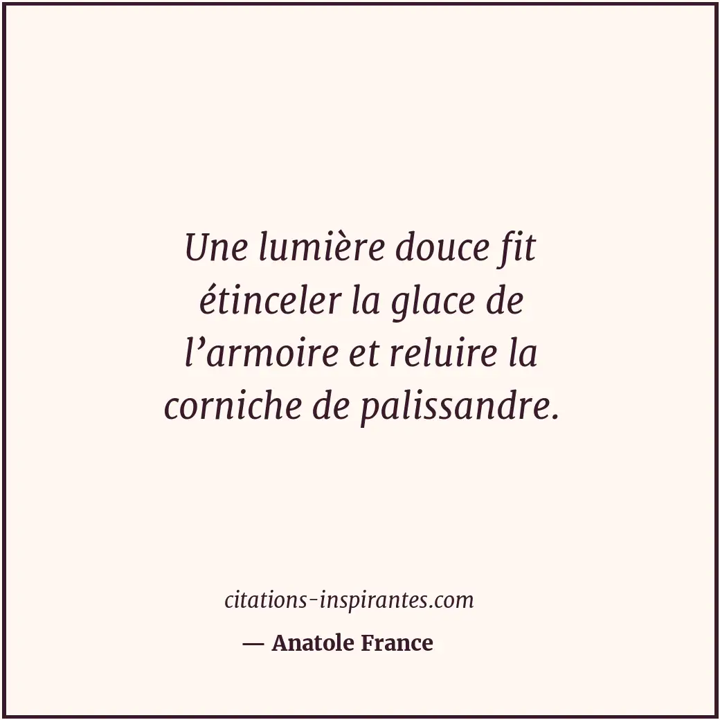 Une lumière douce fit étinceler la glace de l’armoire et reluire la corniche de... Citation de Anatole France