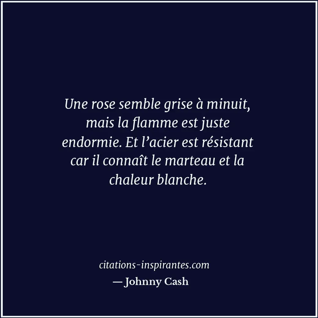 Une rose semble grise à minuit, mais la flamme est juste endormie. Et l’acier es... Citation de Johnny Cash