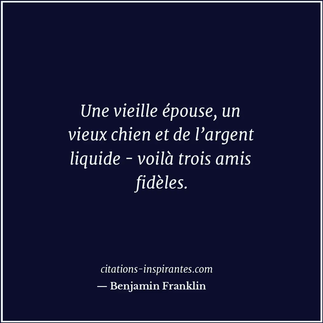 Une vieille épouse, un vieux chien et de l’argent liquide - voilà trois amis fid... Citation de Benjamin Franklin