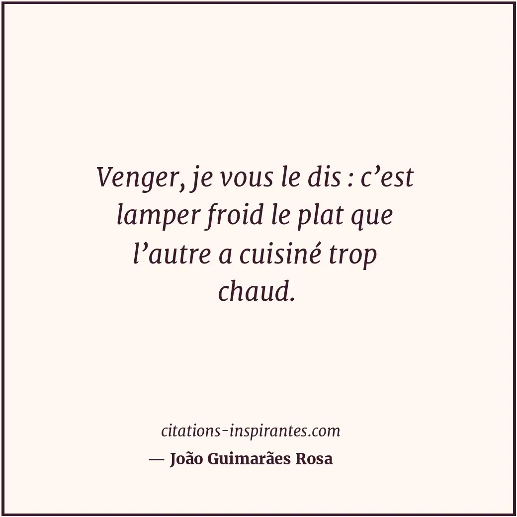 Venger, je vous le dis : c’est lamper froid le plat que l’autre a cuisiné trop c... Citation de João Guimarães Rosa