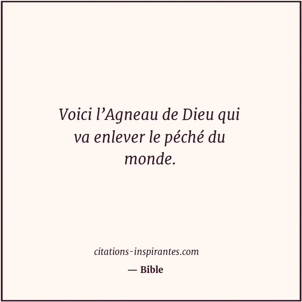 Voici l’Agneau de Dieu qui va enlever le péché du monde. Citation de Bible