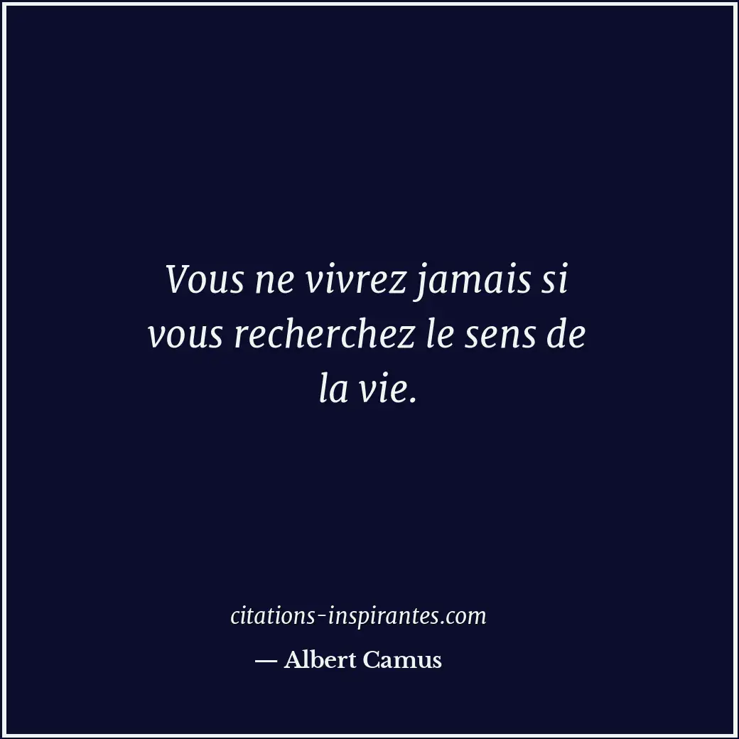 Vous ne vivrez jamais si vous recherchez le sens de la vie. Citation de Albert Camus